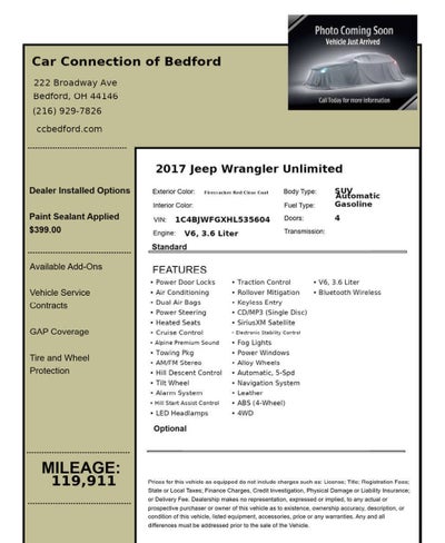 2017 Jeep Wrangler Unlimited Rubicon Hard Rock 4x4 4dr SUV