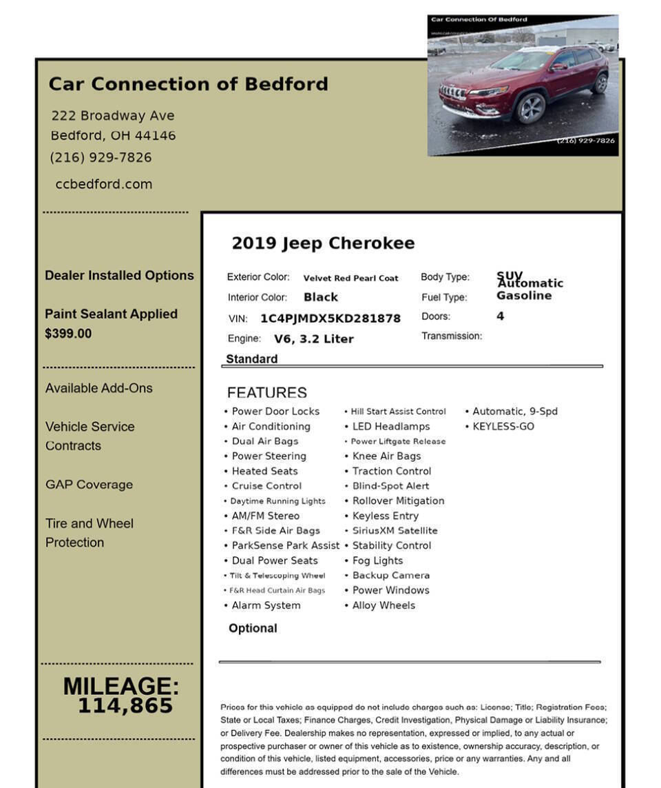 2019 Jeep Cherokee Limited 4x4 4dr SUV