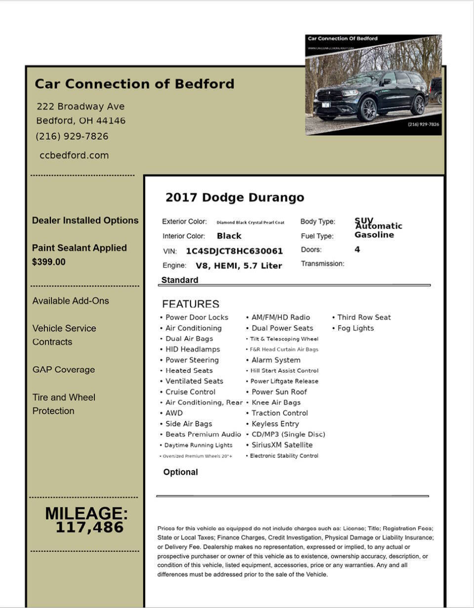 2017 Dodge Durango R/T AWD 4dr SUV