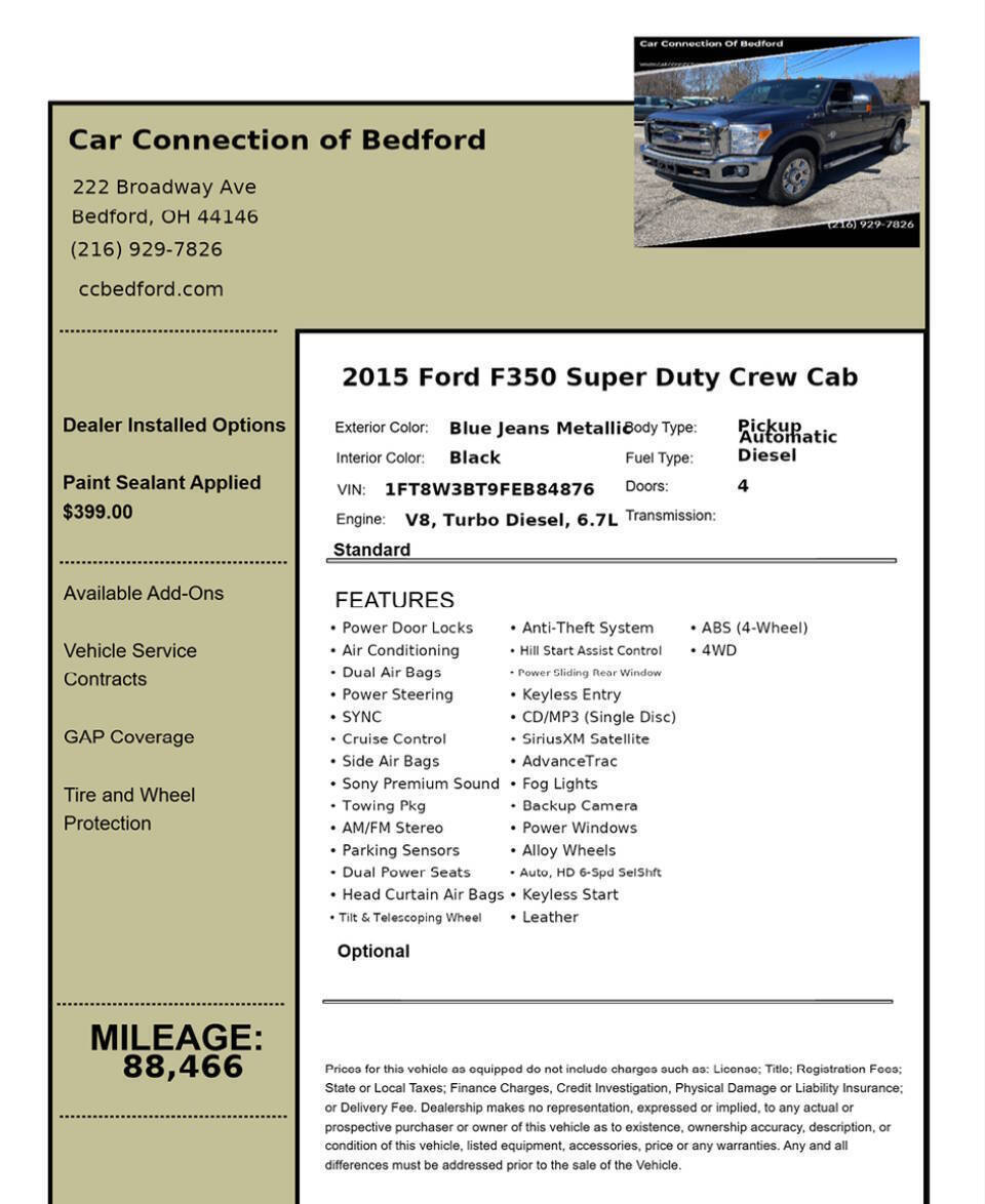 2015 Ford F-350 Super Duty Lariat 4x4 4dr Crew Cab 6.8 ft. SB SRW Pickup