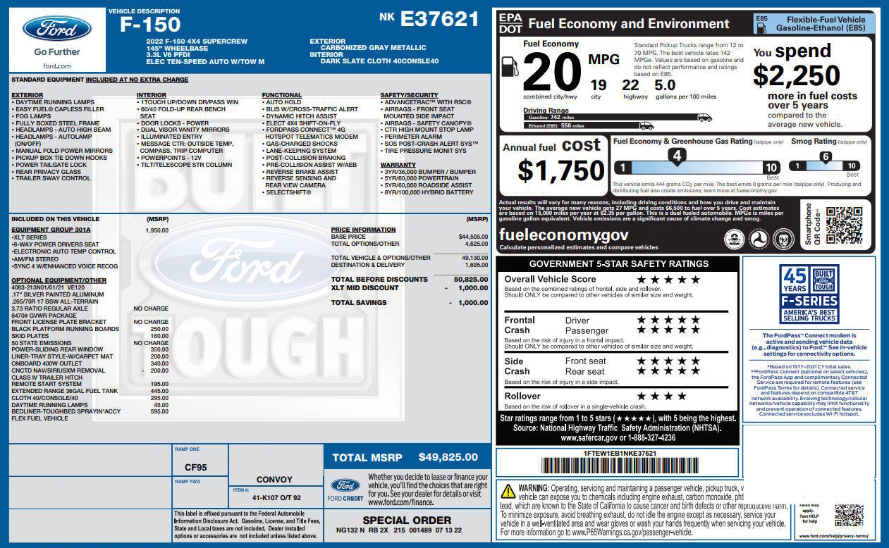 2022 Ford F-150 XLT 4x4 4dr SuperCrew 5.5 ft. SB