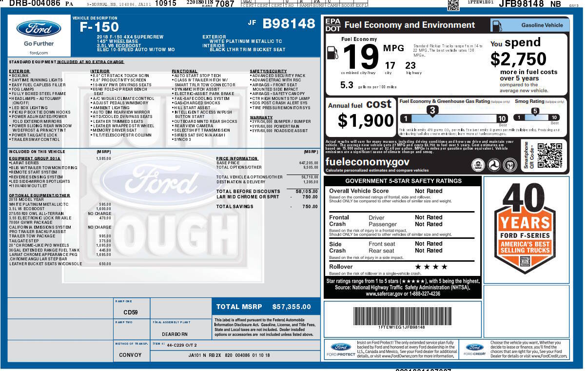 2018 Ford F-150 Lariat 4x4 4dr SuperCrew 5.5 ft. SB