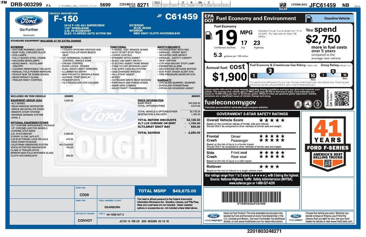 2018 Ford F-150 XLT 4x4 4dr SuperCrew 5.5 ft. SB