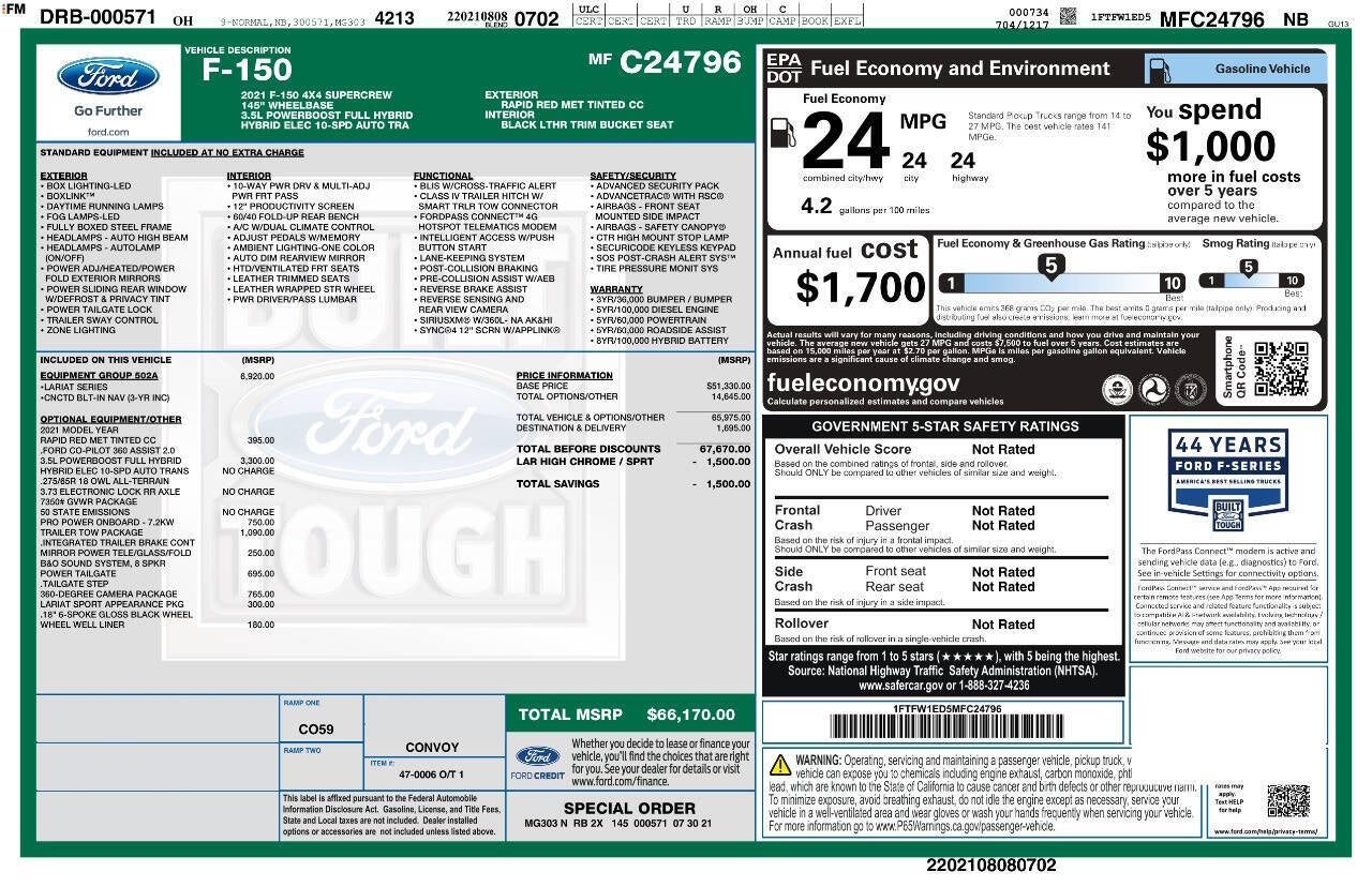 2021 Ford F-150 Lariat 4x4 4dr SuperCrew 5.5 ft. SB