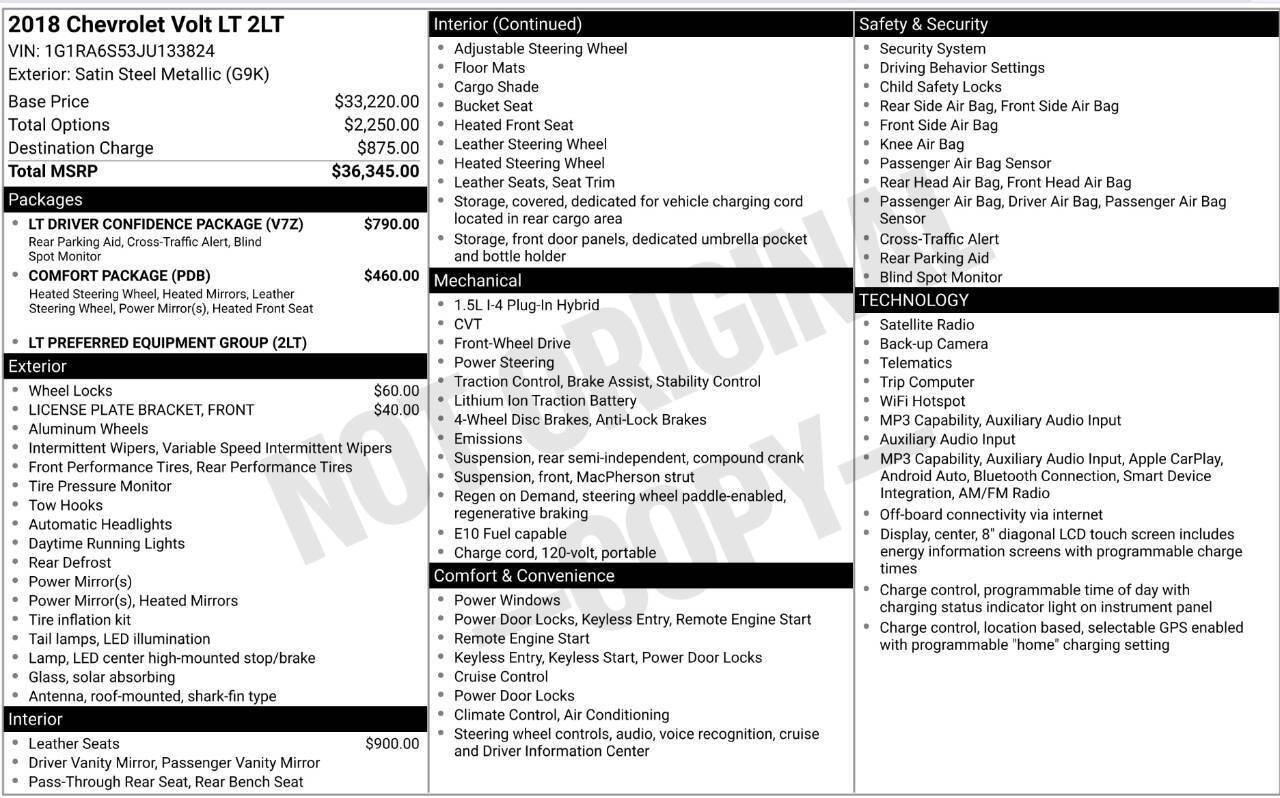 2018 Chevrolet Volt LT 4dr Hatchback