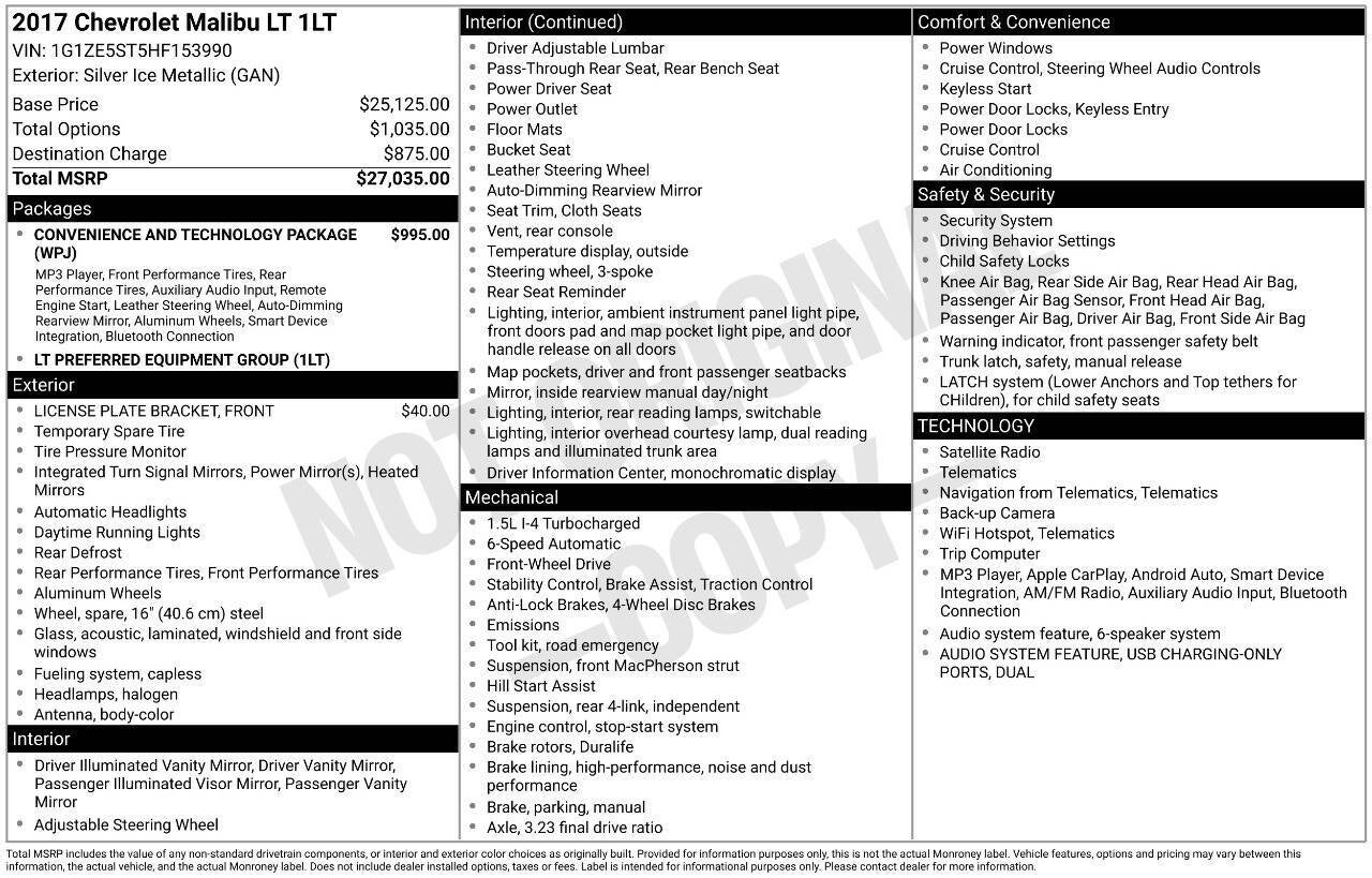 2017 Chevrolet Malibu LT 4dr Sedan