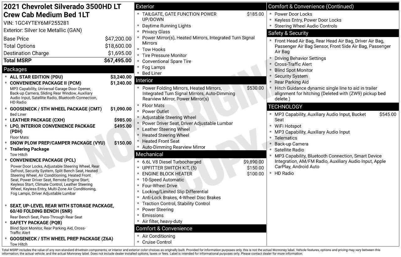 2021 Chevrolet Silverado 3500HD LT 4x4 4dr Crew Cab SB SRW