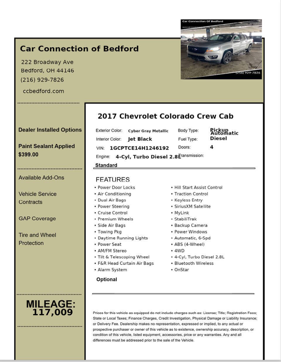 2017 Chevrolet Colorado LT 4x4 4dr Crew Cab 5 ft. SB