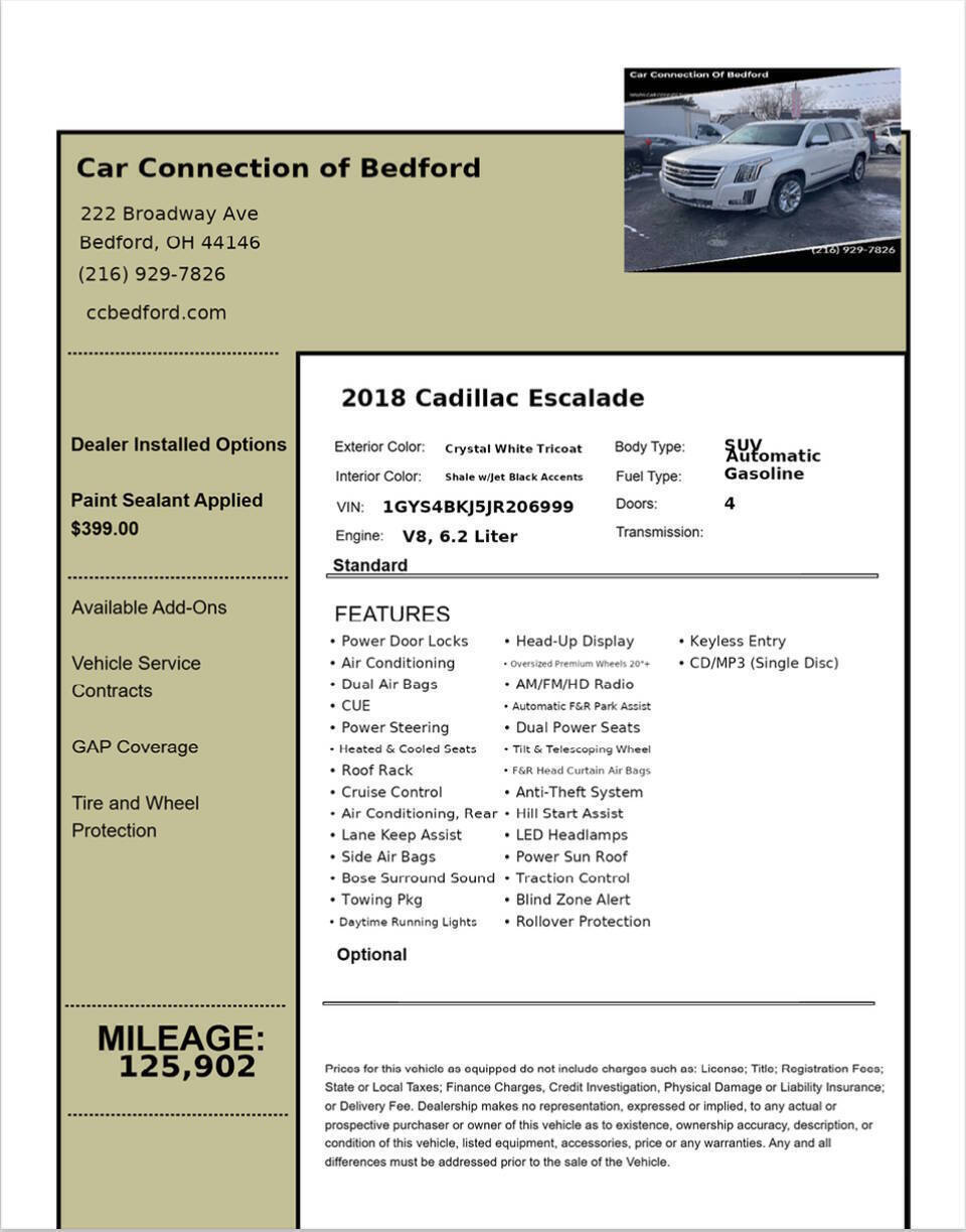 2018 Cadillac Escalade Luxury 4x4 4dr SUV