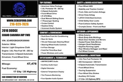 2016 Dodge Grand Caravan American Value Package 4dr Mini Van