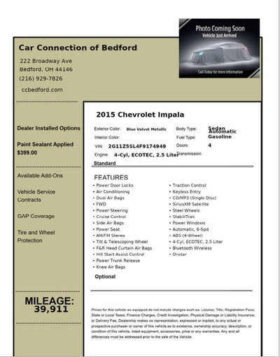 2015 Chevrolet Impala LS 4dr Sedan