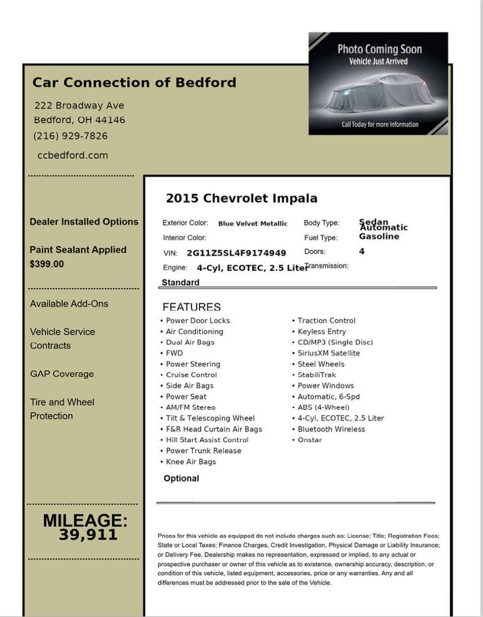 2015 Chevrolet Impala LS 4dr Sedan