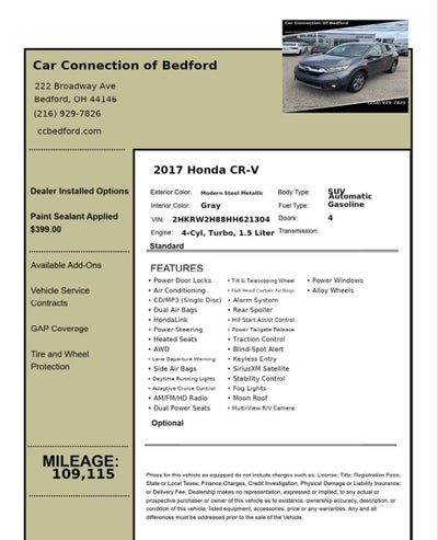 2017 Honda CR-V EX L AWD 4dr SUV
