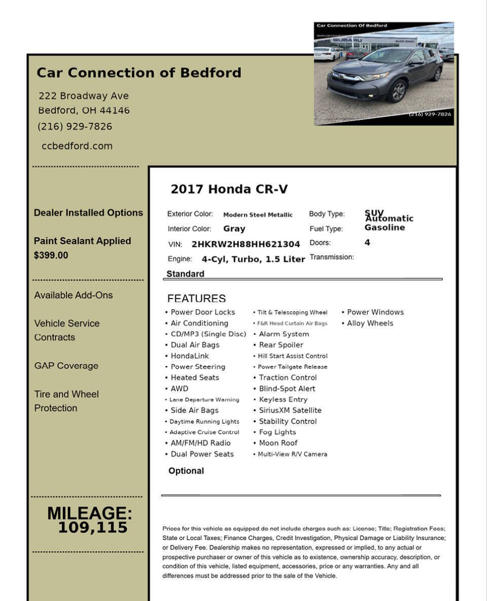 2017 Honda CR-V EX L AWD 4dr SUV