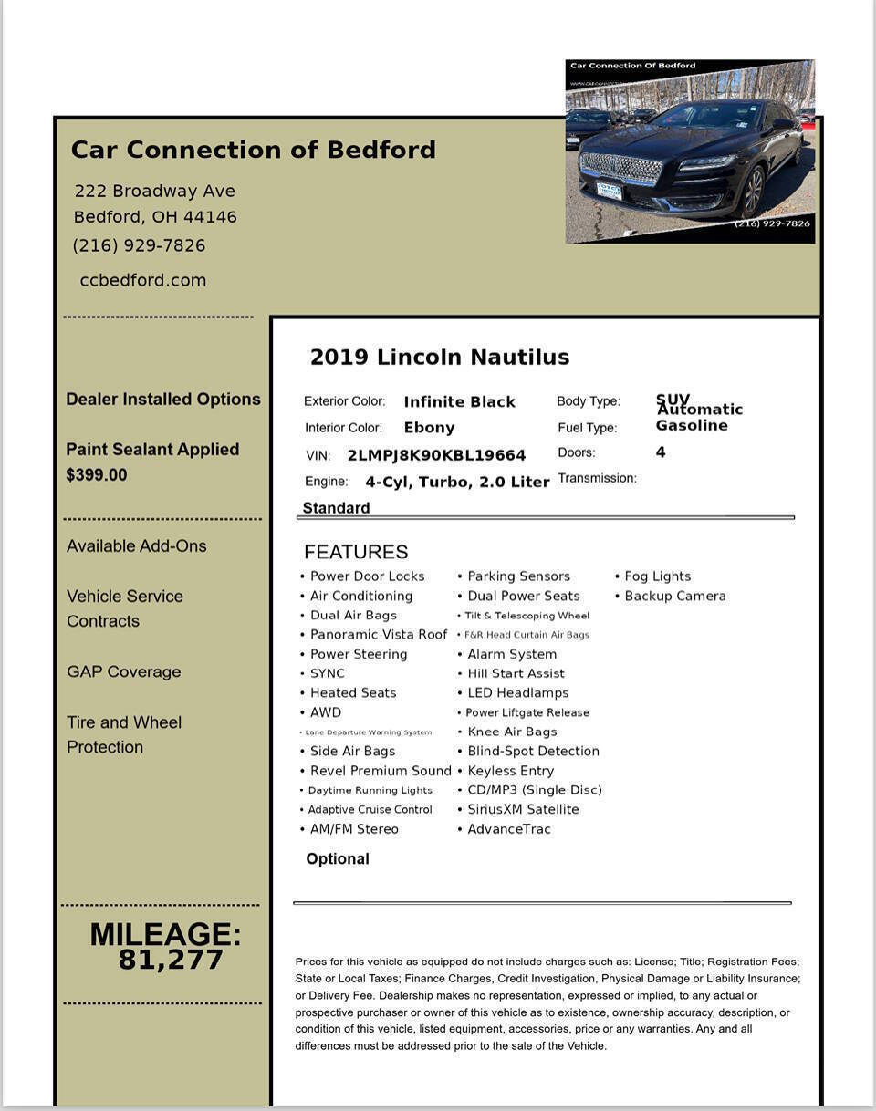 2019 Lincoln Nautilus Select AWD 4dr SUV