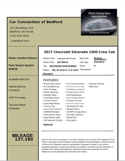 2017 Chevrolet Silverado 1500 LTZ Z71 4x4 4dr Crew Cab 5.8 ft. SB