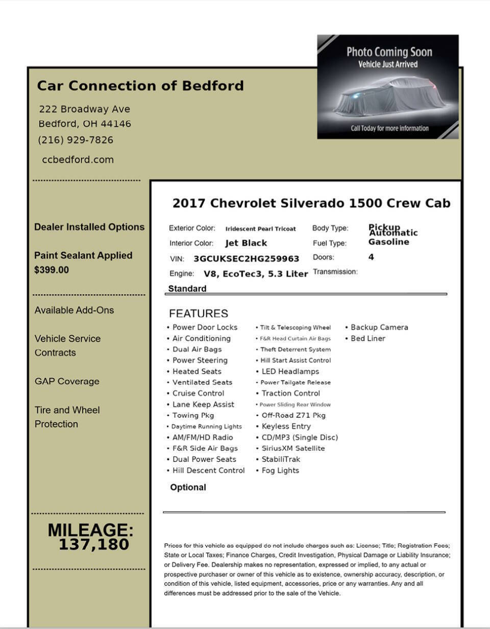 2017 Chevrolet Silverado 1500 LTZ Z71 4x4 4dr Crew Cab 5.8 ft. SB