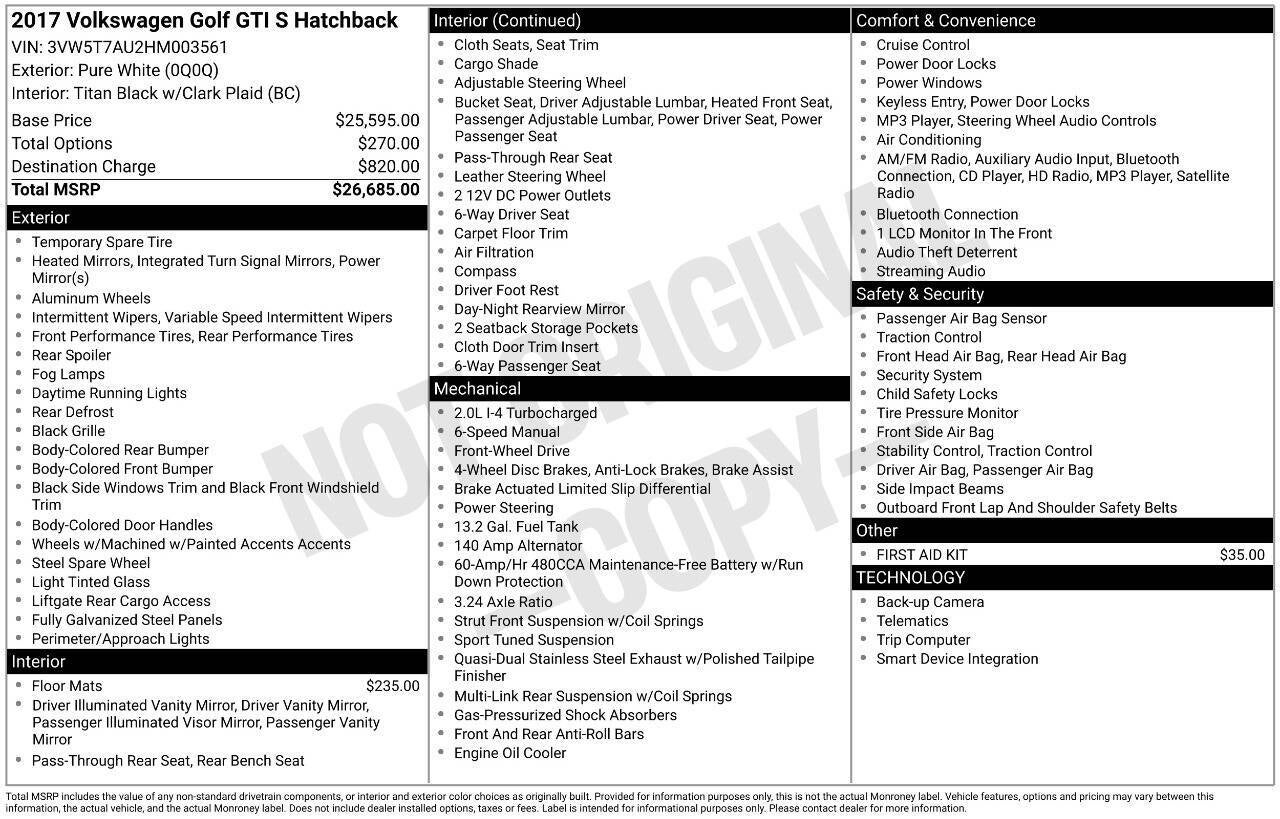 2017 Volkswagen Golf GTI S 4dr Hatchback 6M