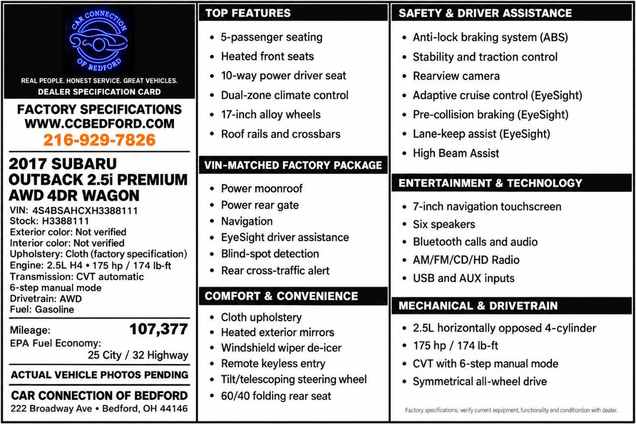 2017 Subaru Outback 2.5i Premium AWD 4dr Wagon