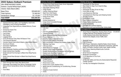 2022 Subaru Outback Premium AWD 4dr Crossover