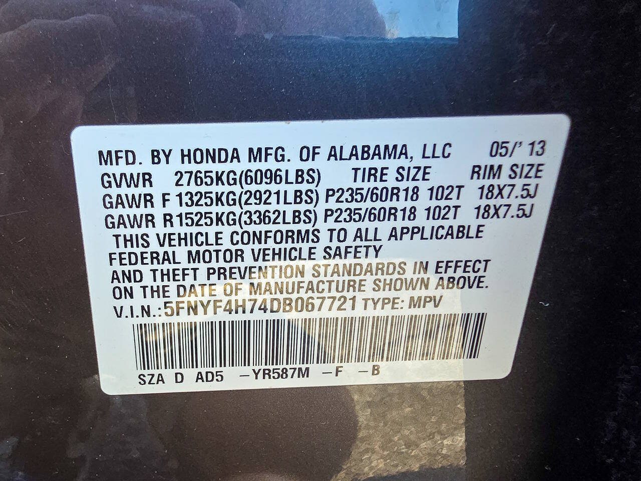 2013 Honda Pilot EX L w/Navi 4x4 4dr SUV