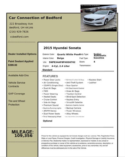 2015 Hyundai Sonata Limited 4dr Sedan