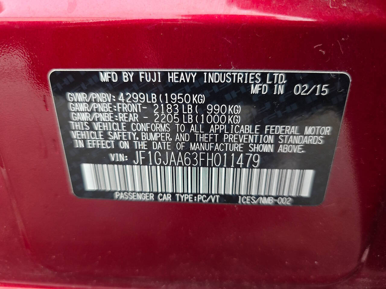 2015 Subaru Impreza 2.0i AWD 4dr Sedan CVT