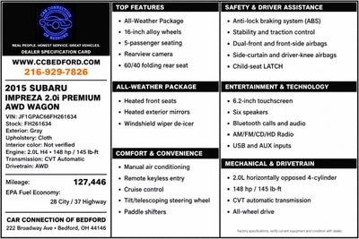 2015 Subaru Impreza 2.0i Premium AWD 4dr Wagon CVT