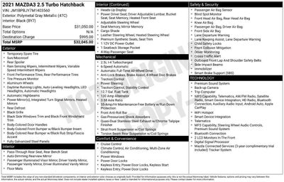 2021 Mazda Mazda3 Hatchback 2.5 Turbo AWD 4dr Hatchback