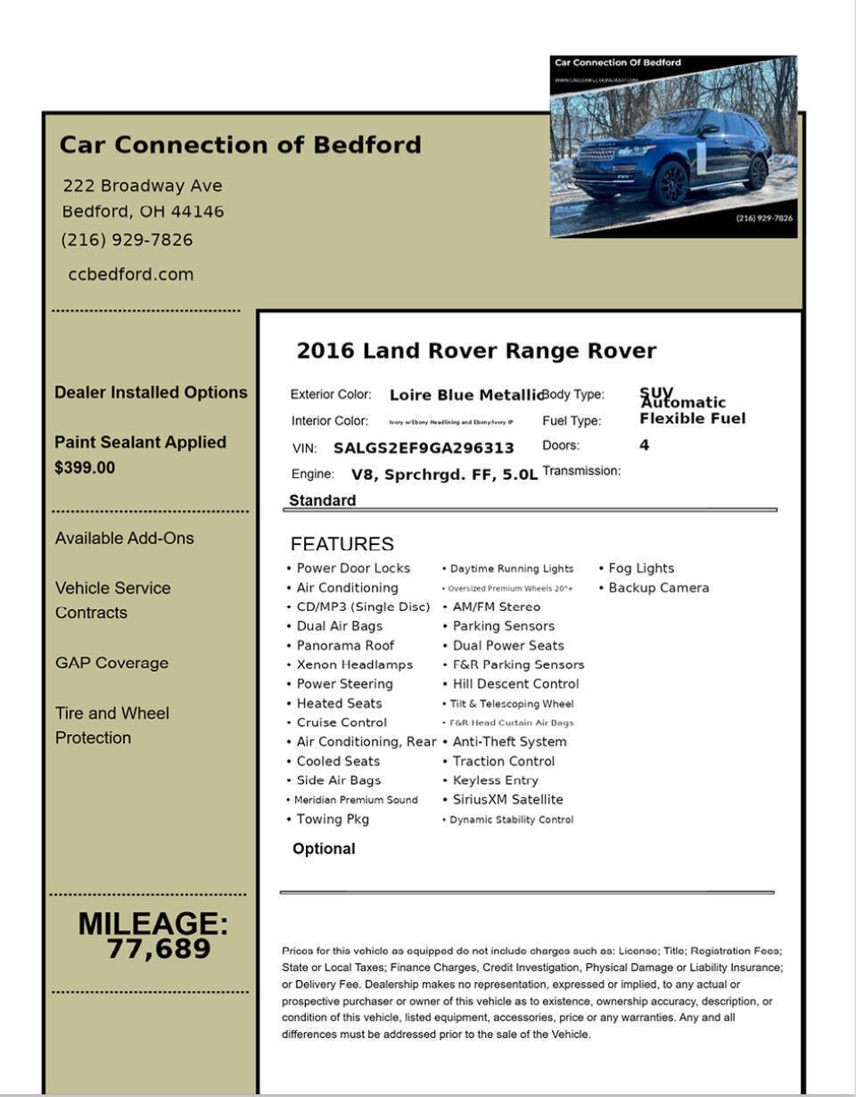 2016 Land Rover Range Rover Supercharged AWD 4dr SUV