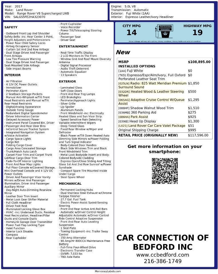 2017 Land Rover Range Rover Supercharged LWB AWD 4dr SUV