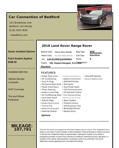 2018 Land Rover Range Rover Autobiography AWD 4dr SUV