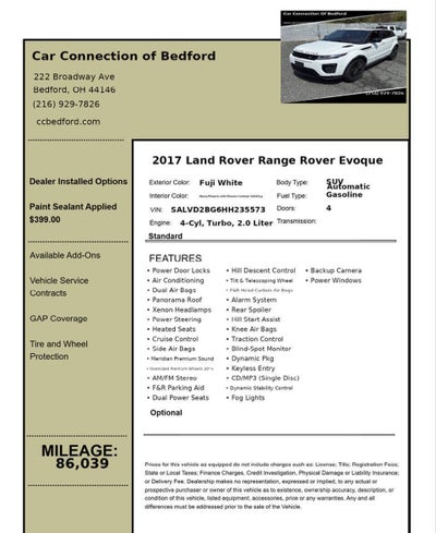 2017 Land Rover Range Rover Evoque HSE Dynamic AWD 4dr SUV