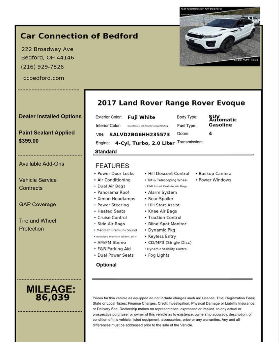 2017 Land Rover Range Rover Evoque HSE Dynamic AWD 4dr SUV