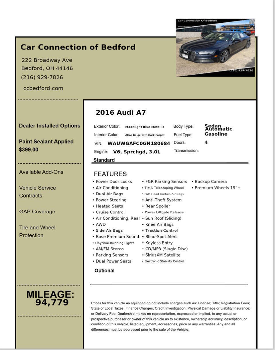 2016 Audi A7 3.0T quattro Premium Plus AWD 4dr Sportback