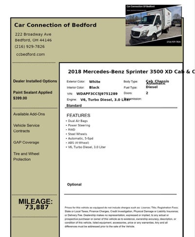 2018 Mercedes-Benz Sprinter 3500XD 2dr Commercial/Cutaway/Chassis 144 in. WB